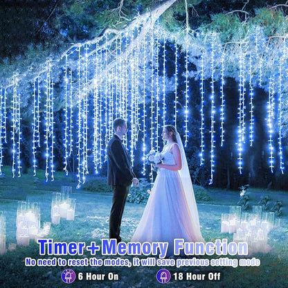 Vivideal 300 LED Christmas Lights Outdoor, 100ft Christmas String Lights 8 Modes Plug in Waterproof Fairy Lights with Timer Memory for Indoor Outside Bedroom Home Party Decoration, Blue&White