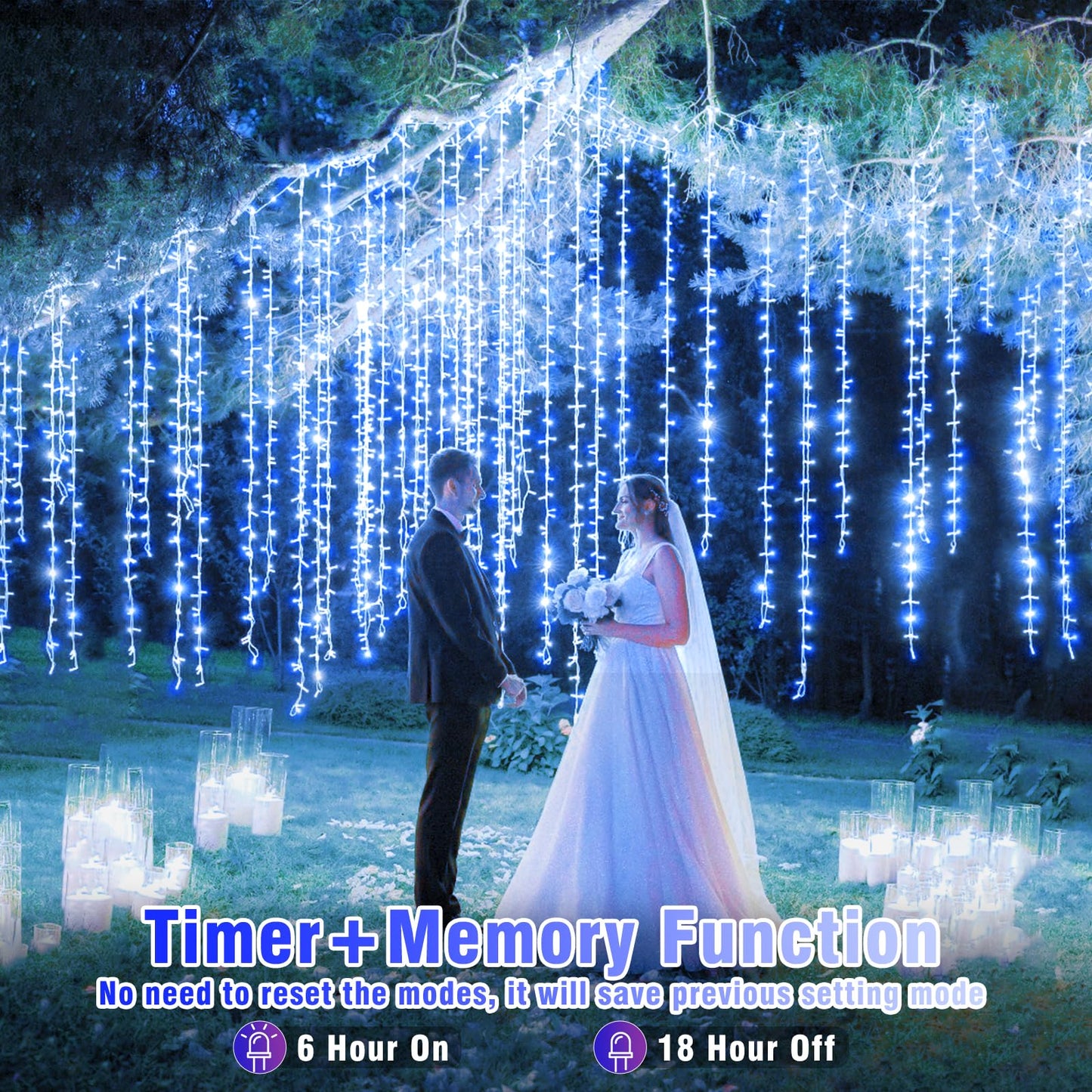 Vivideal 300 LED Christmas Lights Outdoor, 100ft Christmas String Lights 8 Modes Plug in Waterproof Fairy Lights with Timer Memory for Indoor Outside Bedroom Home Party Decoration, Blue&White