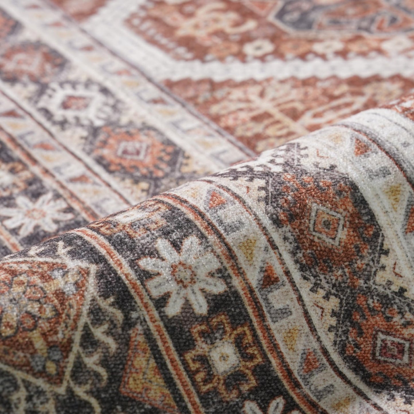 3x8 Runner Rug Kitchen Washable: Oriental Indoor Hallway Runners with Non Slip Backing Floor Mat for Entryway Door Low Pile Thin Carpet for Bedroom Bathroom Living Room Bedside Brick