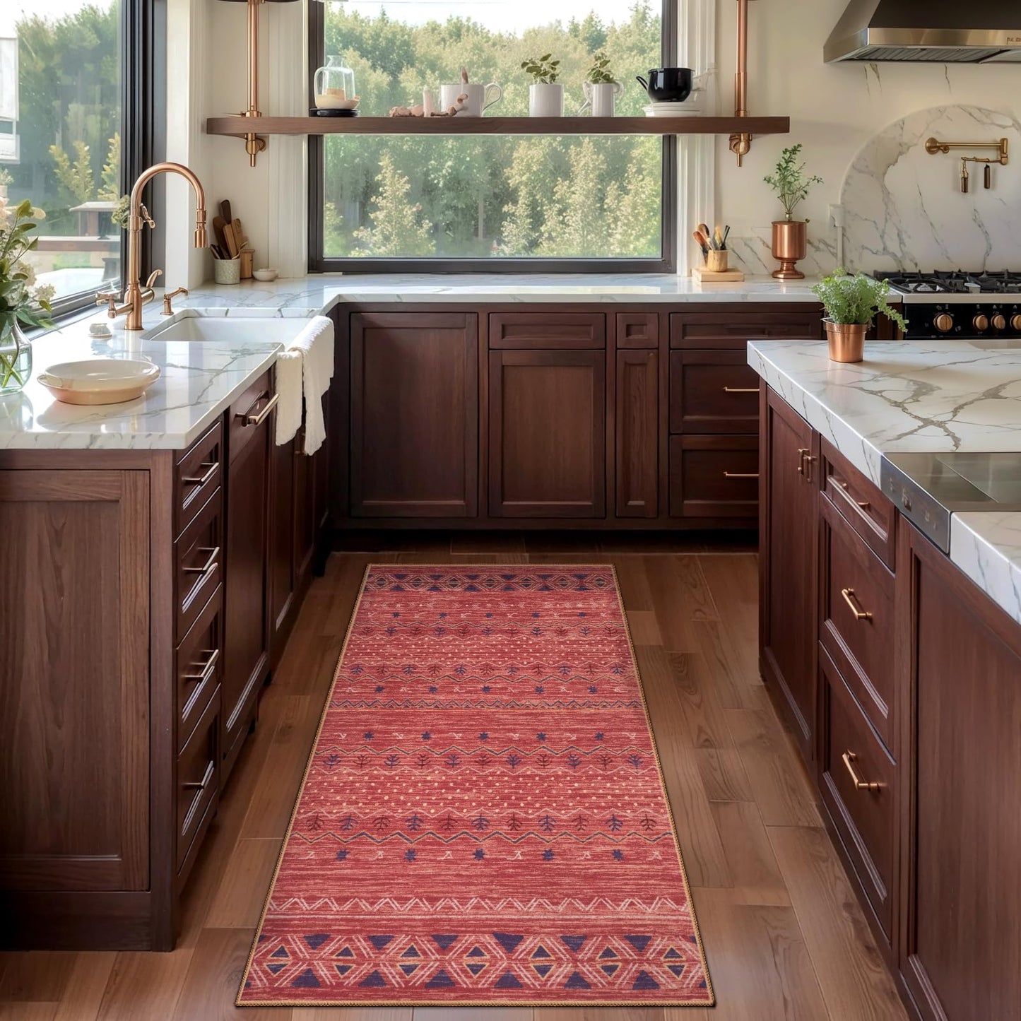 SERISSA 2x4 Rugs for Entryway, Washable Non-Slip Kitchen Runner Rug Small Red Ochre Rug, Soft Low-Pile Boho Geometric Door Mat Indoor Entrance Front Door Carpet for Bedroom Bathroom