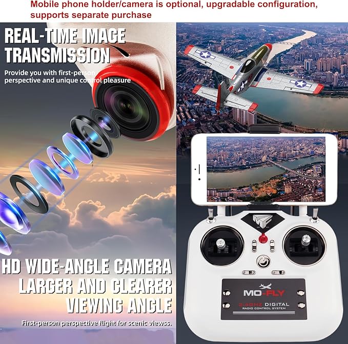 690MM 27Inch P-51D P51 Mustang Large Brushless Remote Controlled Plane Airplane for Beginners Adults 14Y+ Expert 4CH Hobby RC Glider 3D Aerobatic / 6G Gyro Xpilot 1/16 (RTF 2-Batteries)
