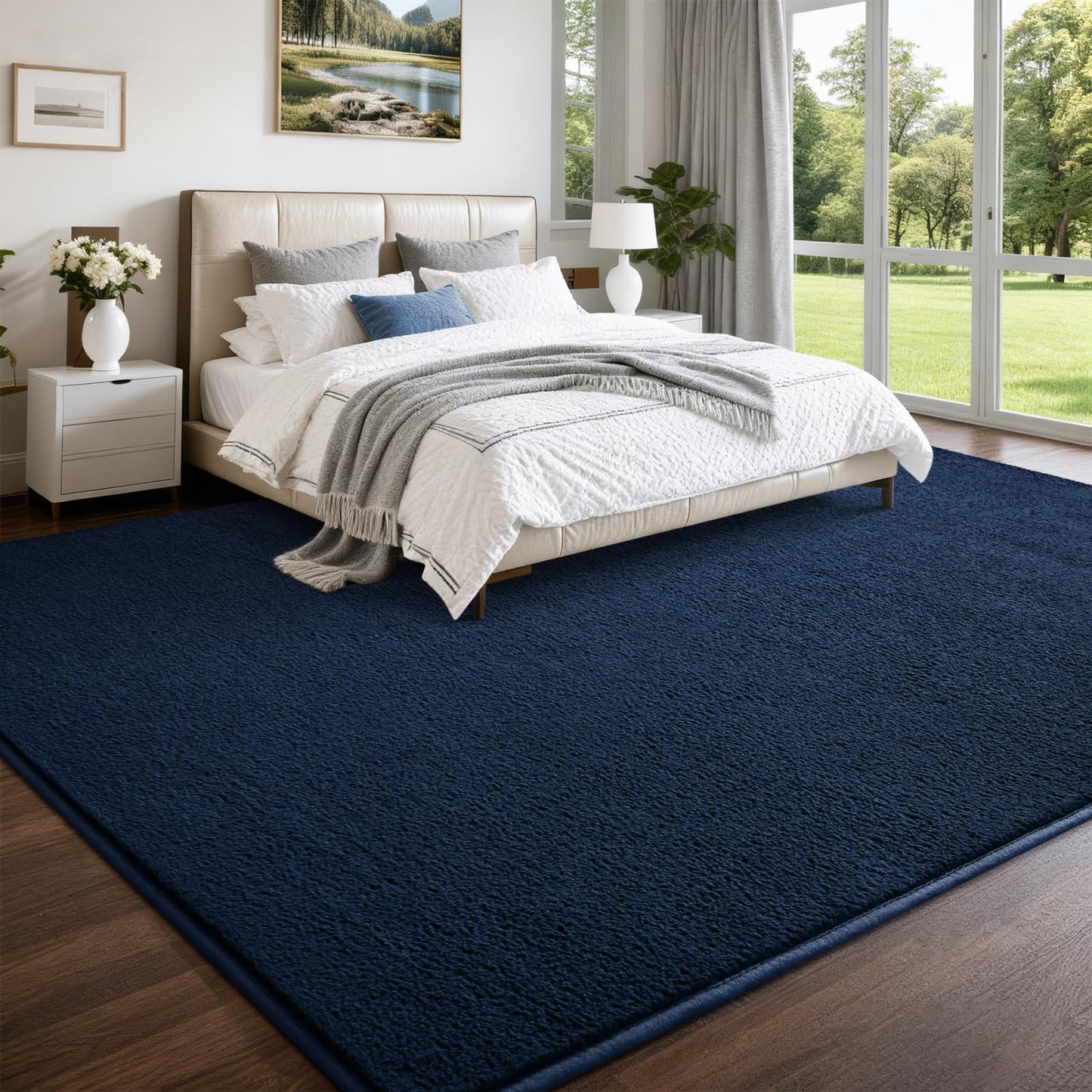Nuttumico Soft Rug for Living Room, 5x7 Feet Navy Blue Area Rug, Modern Carpets Fuzzy Rug for Kids Boys Girls Dorm Nursery Home Decor, Anti-Skid and Non-Shedding