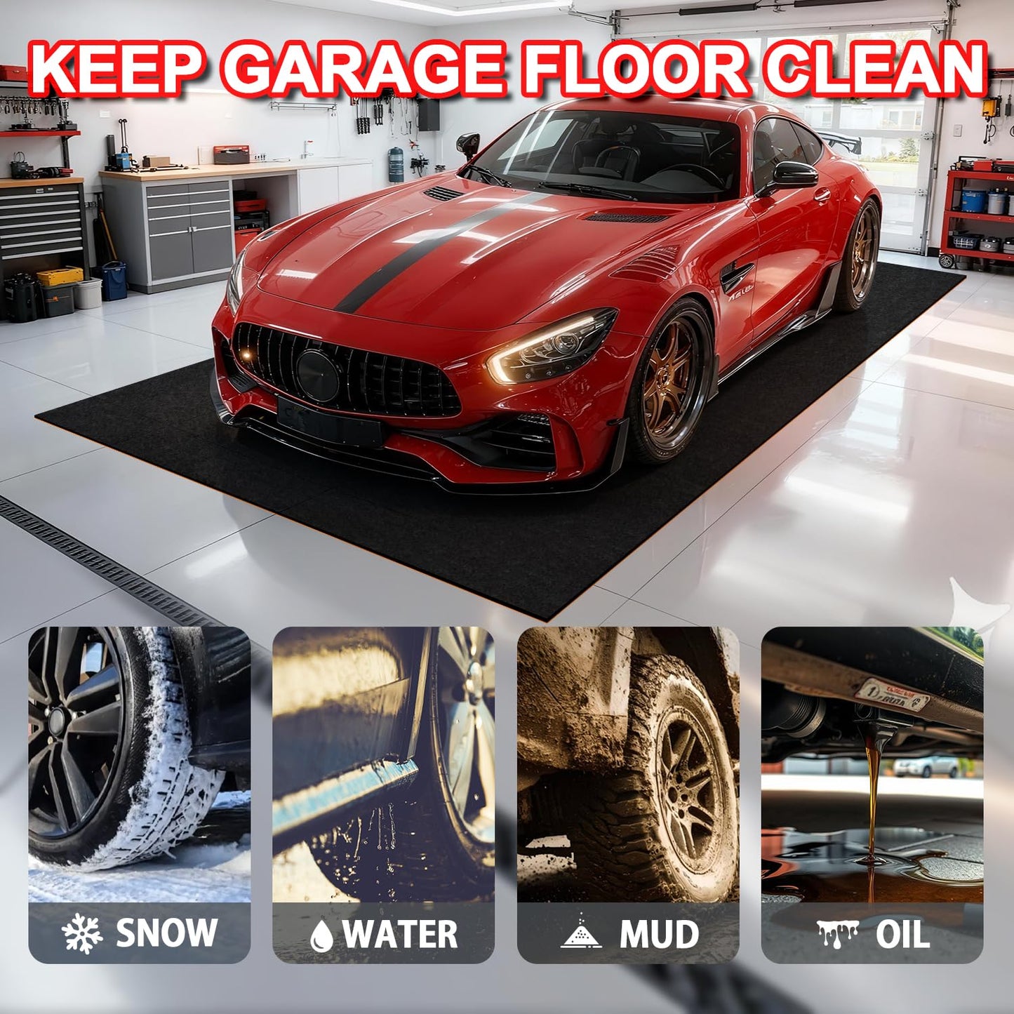 20' x 7'4" Garage Floor Mats - All-Weather Garage Floor Mats for Under Car, Absorbent Oil Spill Mat, Anti-Slip Garage Carpet, Reusable Garage Mats with Waterproof Backing, Garage Car Mat & Floor Rug