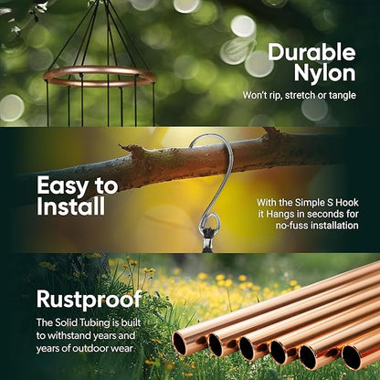 Nature’s Melody Aureole Tunes Wind Chimes – Outdoor Windchime with 6 Tubes, 100% Rustproof Aluminum, Powder Finish & S Hook Hanger for Sympathy, Memorial Gift or Zen Garden (Bronze, 36")