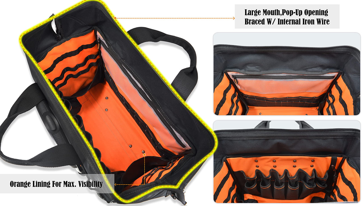 WELKINLAND 46Pockets-26" Rolling tool bag, Tools bag with wheels, Rolling tote bag, Tool tote, HVAC tools bags, Electrician tool bag, Tool bag organizer, Tool bags for men