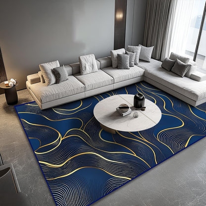 8x10 Area Rug Blue Gold Modern Rug for Living Room Indoor Machine Washable Abstract Rugs for Bedroom Ultra Soft Dining Room Large Carpet Non-Slip Non-Shedding Throw Rug for Home Office