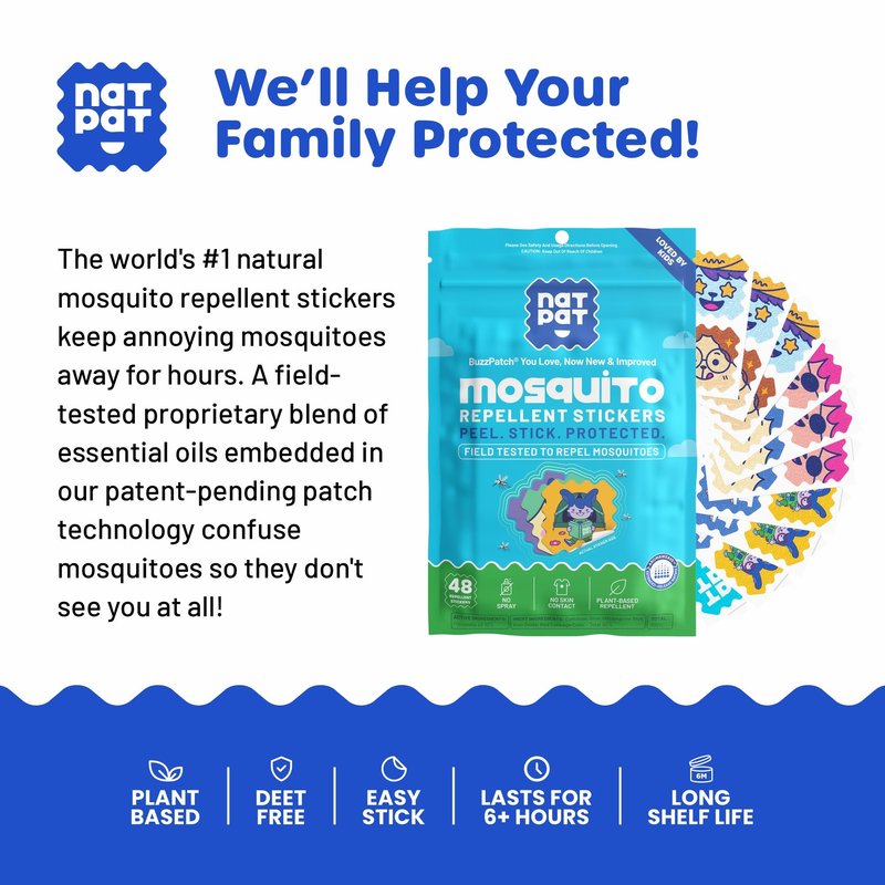 NATPAT Buzz Patch Mosquito Patch Stickers for Kids - Plant Based Ingredients, Non-Toxic - The Original All Natural Citronella Essential Oil Insect Patch, DEET Free, for Toddlers, Kids (48 Pack)