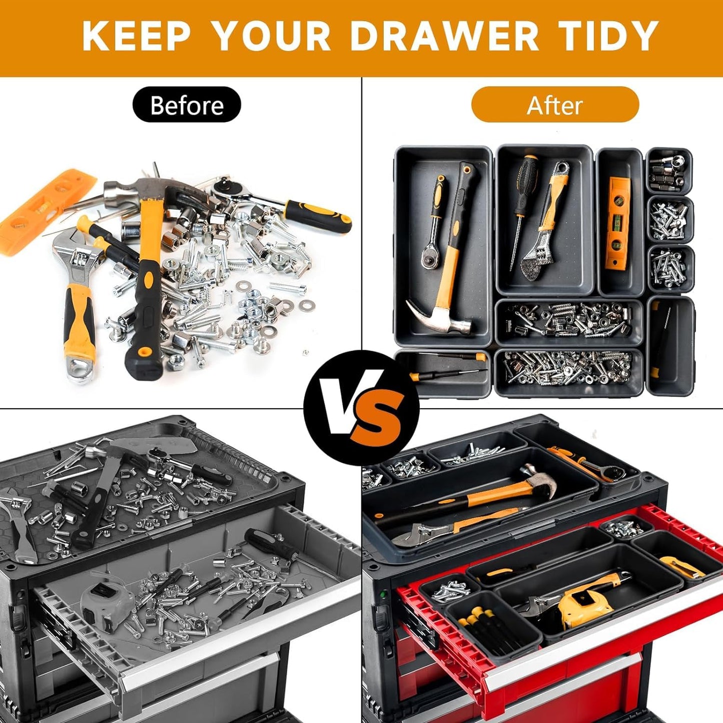 FLYVOLE Tool Box Organizer Tray, Toolbox Desk Drawer Organizer, Tool Box Tray, Toolbox Organization Storage for Rolling Tool Chest (24 PCS)