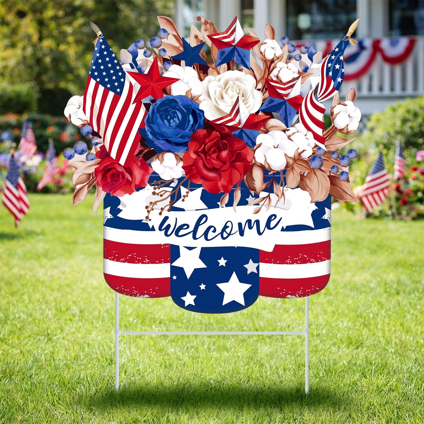 Yookeer 4th of July Decorations Outdoor Metal 250th Anniversary Patriotic Decorative Garden Stakes Red White Blue Star Welcome Yard Sign for Independence Day Outside Porch Patio Lawn Decor