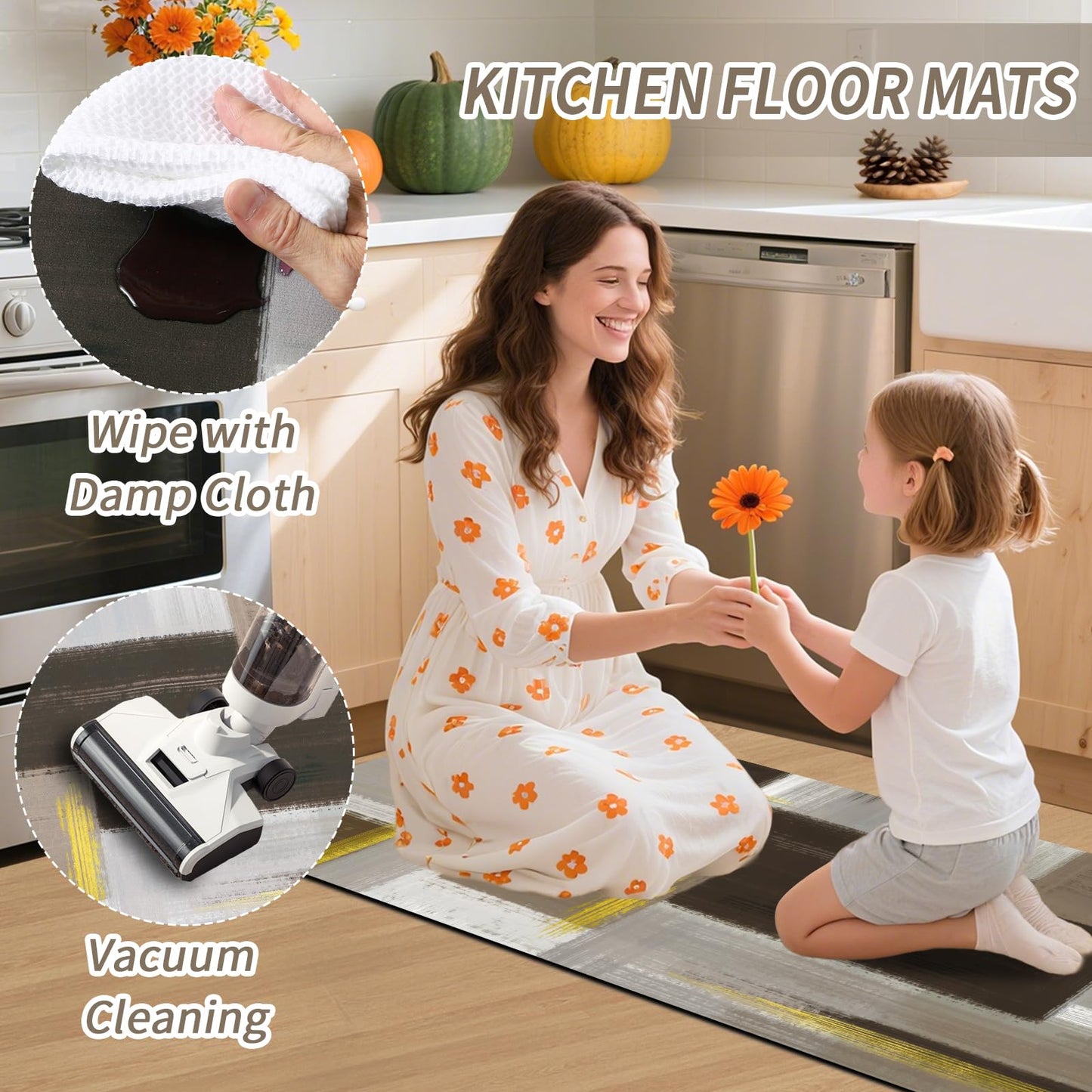 XLHOMO Kitchen Rugs Sets of 3, Non Slip Washable Kitchen Mats for Floor, Anti-Fatigue Runner Rug with Rubber Backing, Waterproof Kitchen Rug Set for Laundry, Floor, Office, Hallway