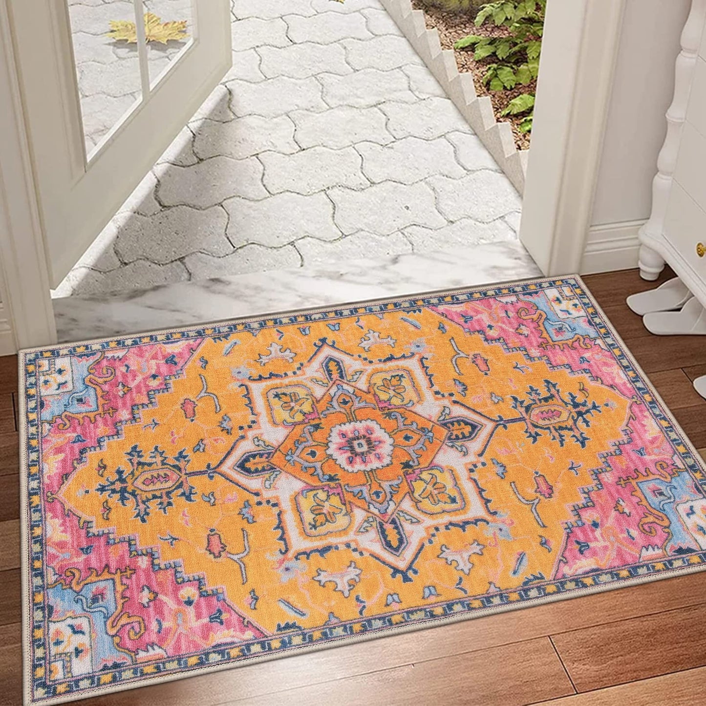 Collive Indoor Door Mat Retro Floor Mat, Non Slip Washable Doormat Quickly Absorb Welcome Mats Low Pile Door Mats Inside Entryway Carpet Front Door Rug for Entrance - 24" x 36"
