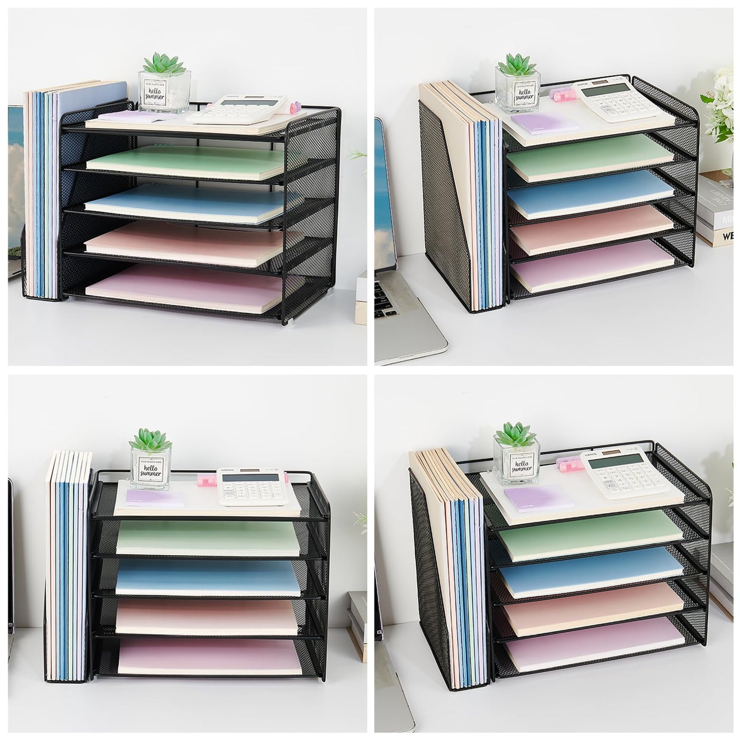 OPNICE Desk Organizer, 5-Tier Paper Organizer Letter Tray with Magazine Holder, Office Desk Accessories & Workspace Organizers, Desktop File Organizer for Office Supplies Storage, Black