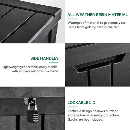 YITAHOME Deck Box, 51 Gallon Weatherproof Outdoor Storage Container for Patio Cushions, Pool Supplies, Garden Tools, Lockable Lid and Side Handles, Black