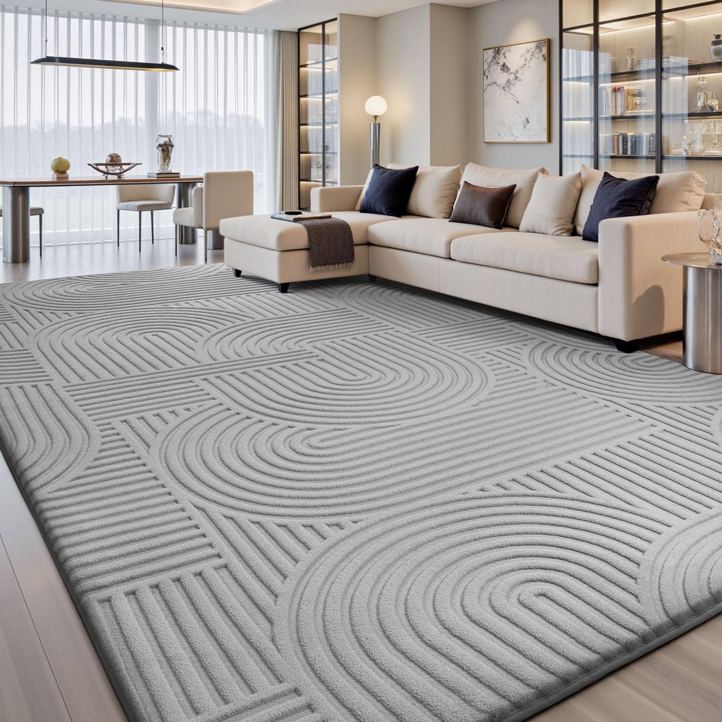 Sour Lemon Area Rugs 9x12 Living Room, Machine Washable Rugs for Bedroom, Soft Large Area Rug Modern Geometric, Non-Slip Grey Rug Carpet, Indoor Rug for Kids Room Dorm Office Home Decor Aesthetic