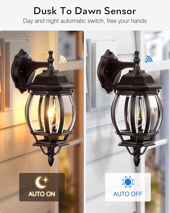 VIANIS Dusk to Dawn Outdoor Wall Lights, Oil Rubbed Bronze Exterior Lighting Fixtures Wall Mount for House, Farmhouse Outdoor Wall Sconce Lantern for Porch, Anti-Rust Outside Coach Lights for Garage