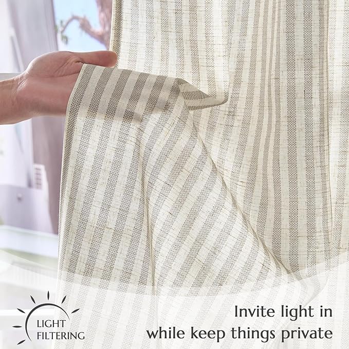jinchan Linen Kitchen Striped Tier Curtains Ticking Stripe Farmhouse Pinstripe Cafe 45 Inch for Living Room Bathroom Small Window Curtains Light Filtering 2 Panels Taupe Grey