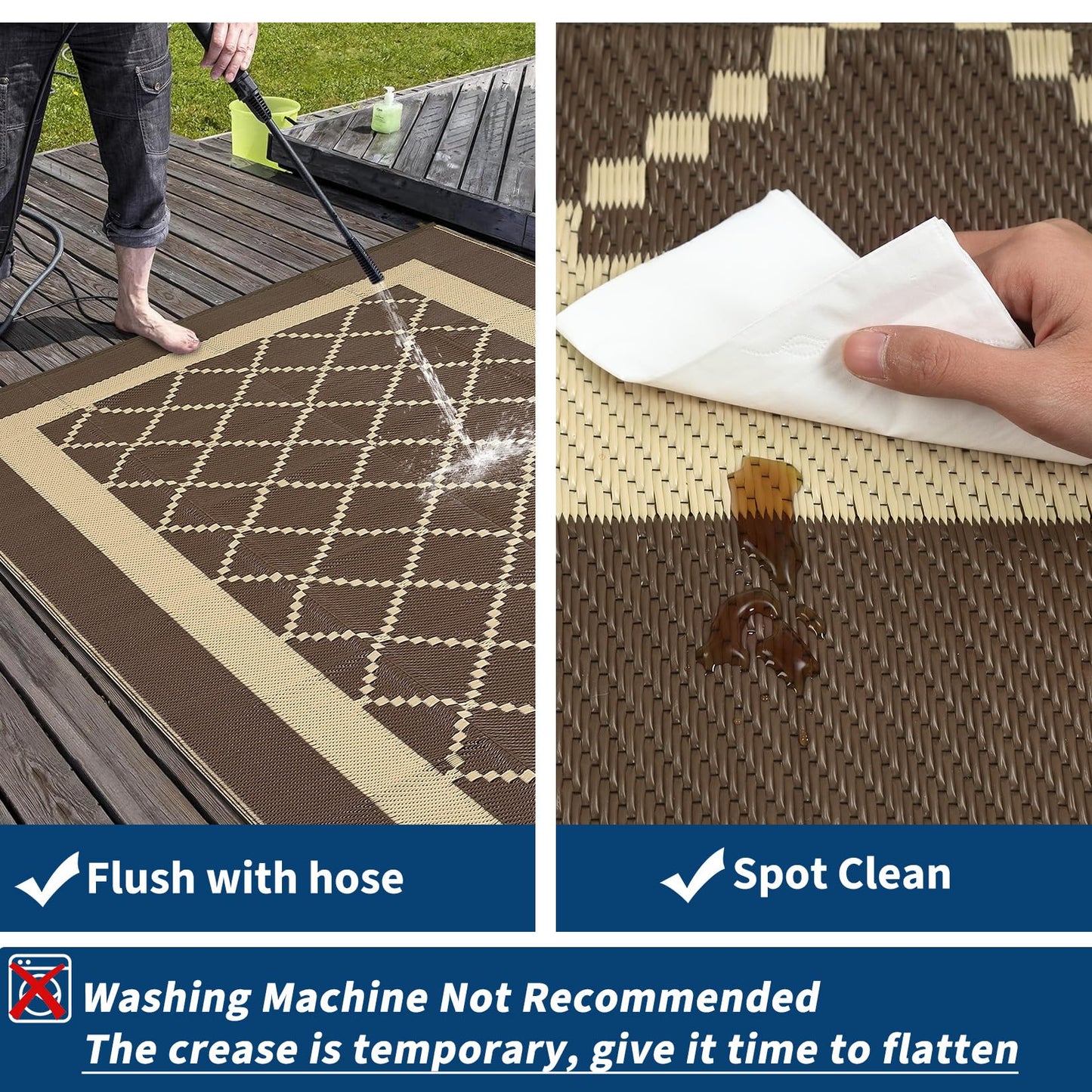 Garvee Patio Rugs Outdoor 9x18 Plastic Straw Rug Modern Reversible Camping Carpet, Waterproof Bordered Outdoor Mat with 4 Stakes and Storage Bag for RV, Picnic, Backyard, Deck, Balcony, Porch, Beach