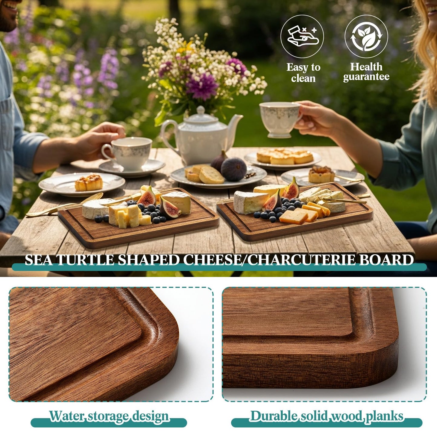 Ziliny Sea Turtle Charcuterie Board Set Cutting and Cheese Board Wooden Platter with Knives and Forks Serving Trays Gift for Christmas Kitchen Food Fruit(Acacia)