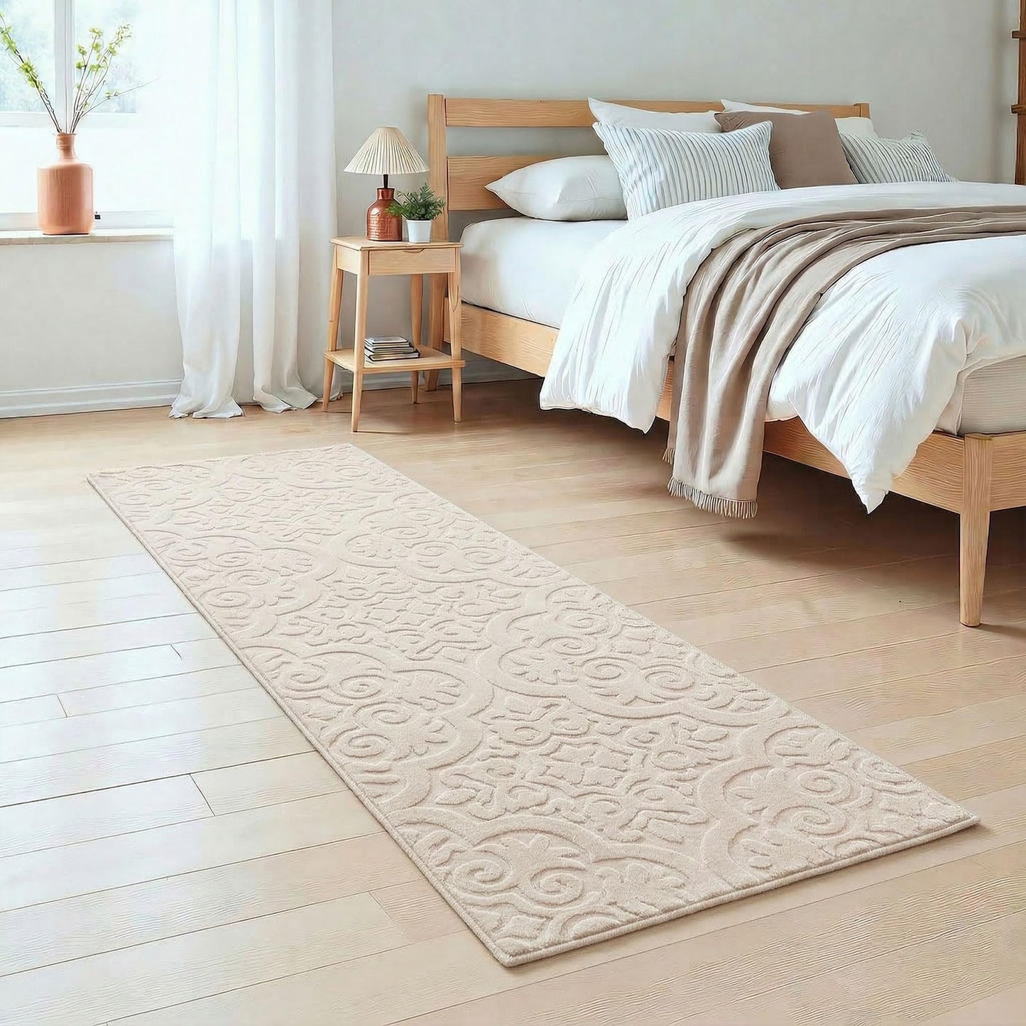 U'Artlines 2x6ft Hallway Runner Rug, Non Slip Washable Kitchen Rugs, Neutral Beige Modern High-Low Pile Rug Soft Cozy Floor Carpet Runners for Hallways Entryway Laundry Room Kitchen Bathroom