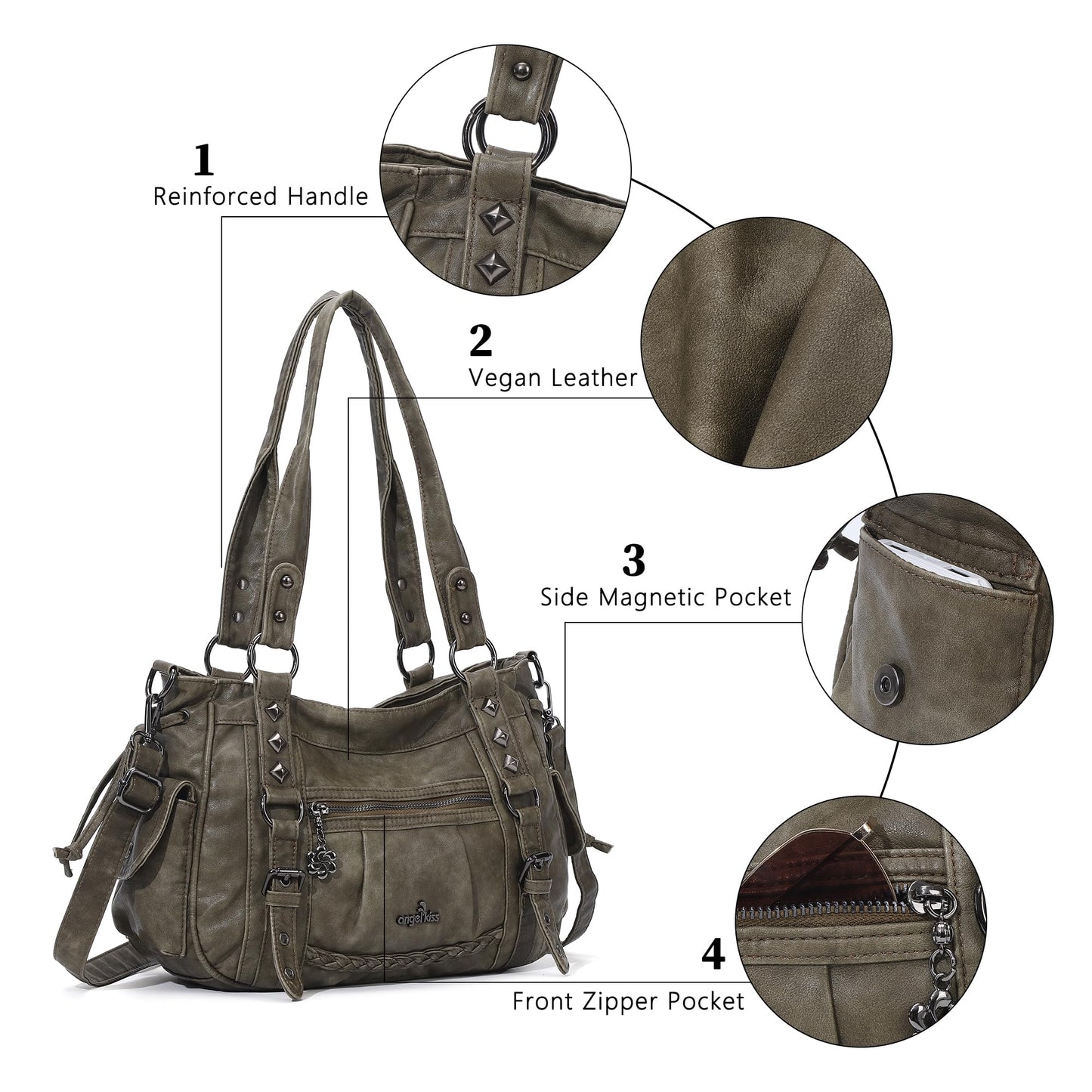 Angel Kiss Shoulder Bag For Women Multi Pocket Retro Hobo Handbags Satchel Tote Bag
