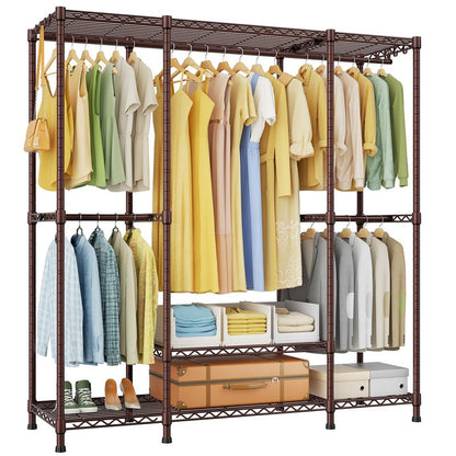 Ulif E3 Heavy Duty Garment Rack, 4 Tiers Freestanding Closet Organizer System with 5 Shelves, Metal Closet Organizer and Storage System for Clothes, Max Load 850lbs, 58.4"W x 15.7"D x 77.3"H, Bronze