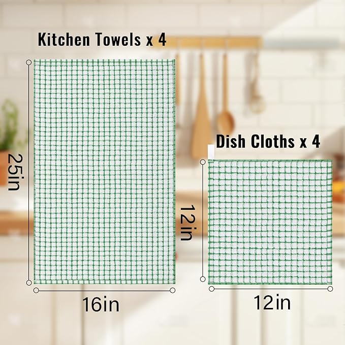 Homaxy Kitchen Towels and Dishcloths Set, 16 x 25 and 12 x 12 Inches, Super