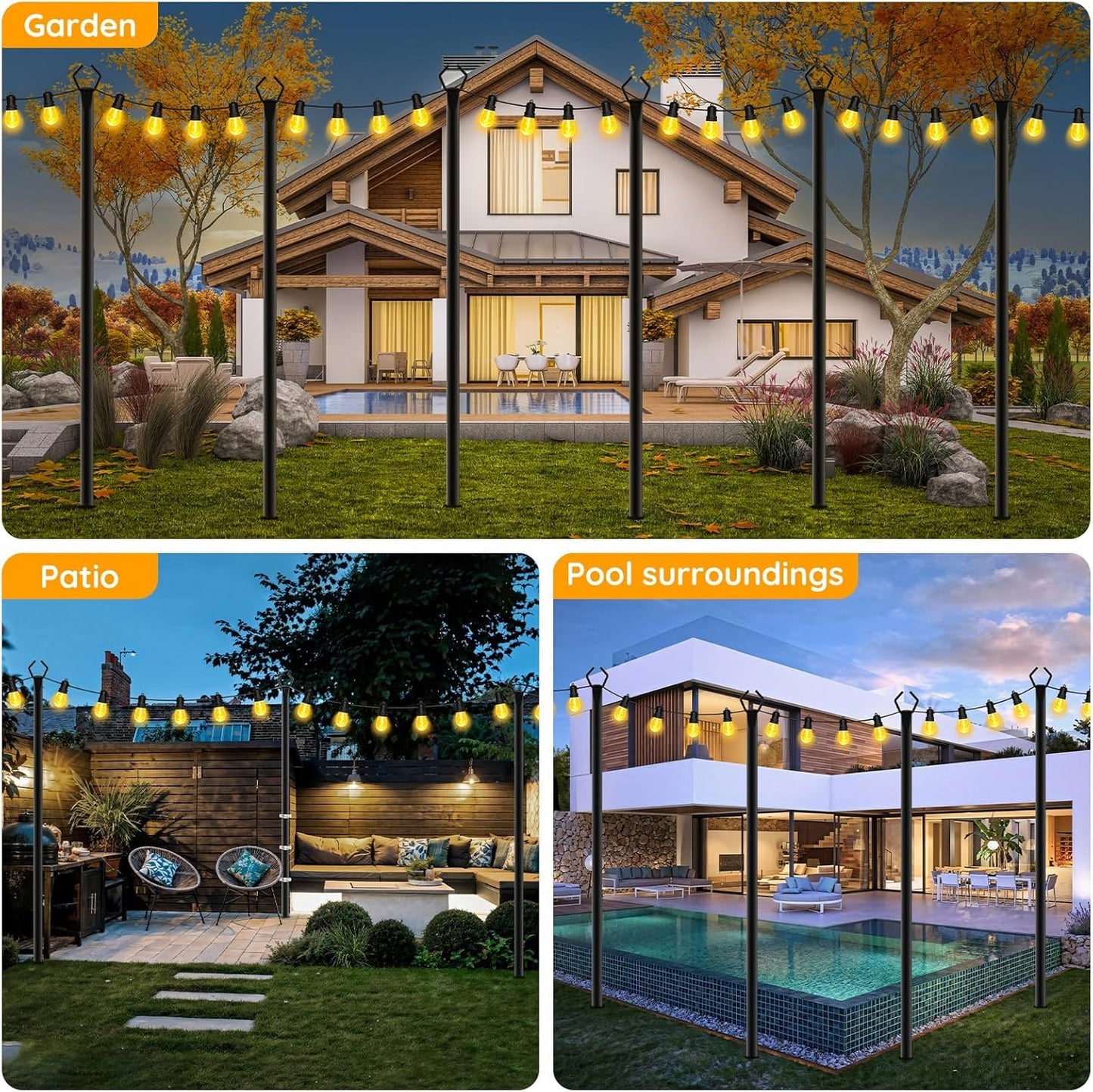 AHRLHR 6 Pack String Light Poles, Outdoor String Light Pole 10 ft Forked Metal Light Pole with Adjustable Outdoor Light Stand, Deck, Backyard, Garden, Wedding, Rustproof and Sturdy with Hooks.