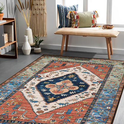Lahome Boho Machine Washable Rugs - 5x7 Area Rugs for Living Room Non-Slip Oriental Throw Bedroom Rug Ultra-Thin Large Office Dining Room Rug Accent Floor Carpet for Kitchen Laundry Room Adelyn