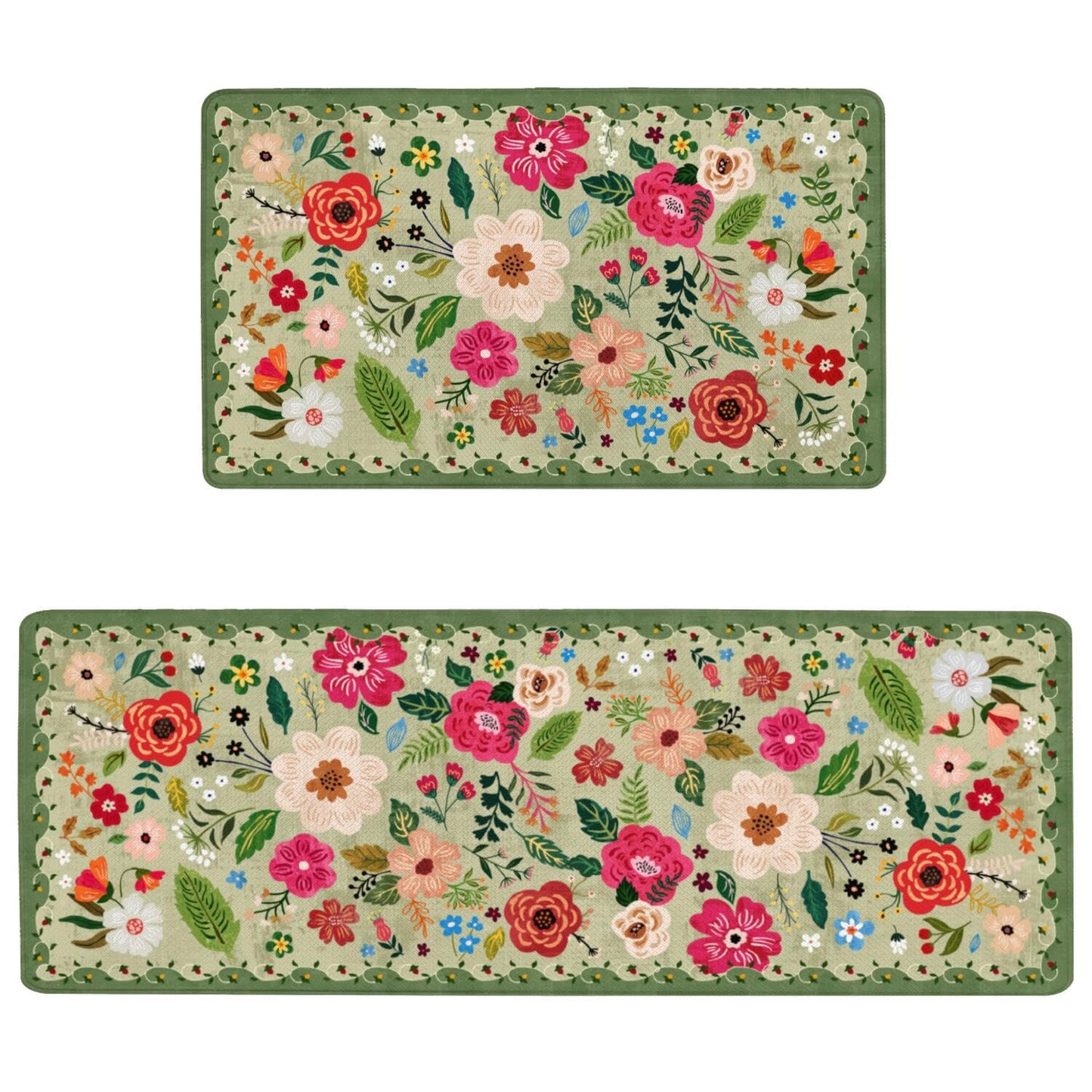 Boho Floral Anti Fatigue kitchen Rugs and Mats Non Slip Comfort Washable Waterproof Floor Kitchen decor Mat, Modern Farmhouse Bohemian rug Set of 2 for Home, Sink, Laundry, 17.3"x47"+17.3"x30"