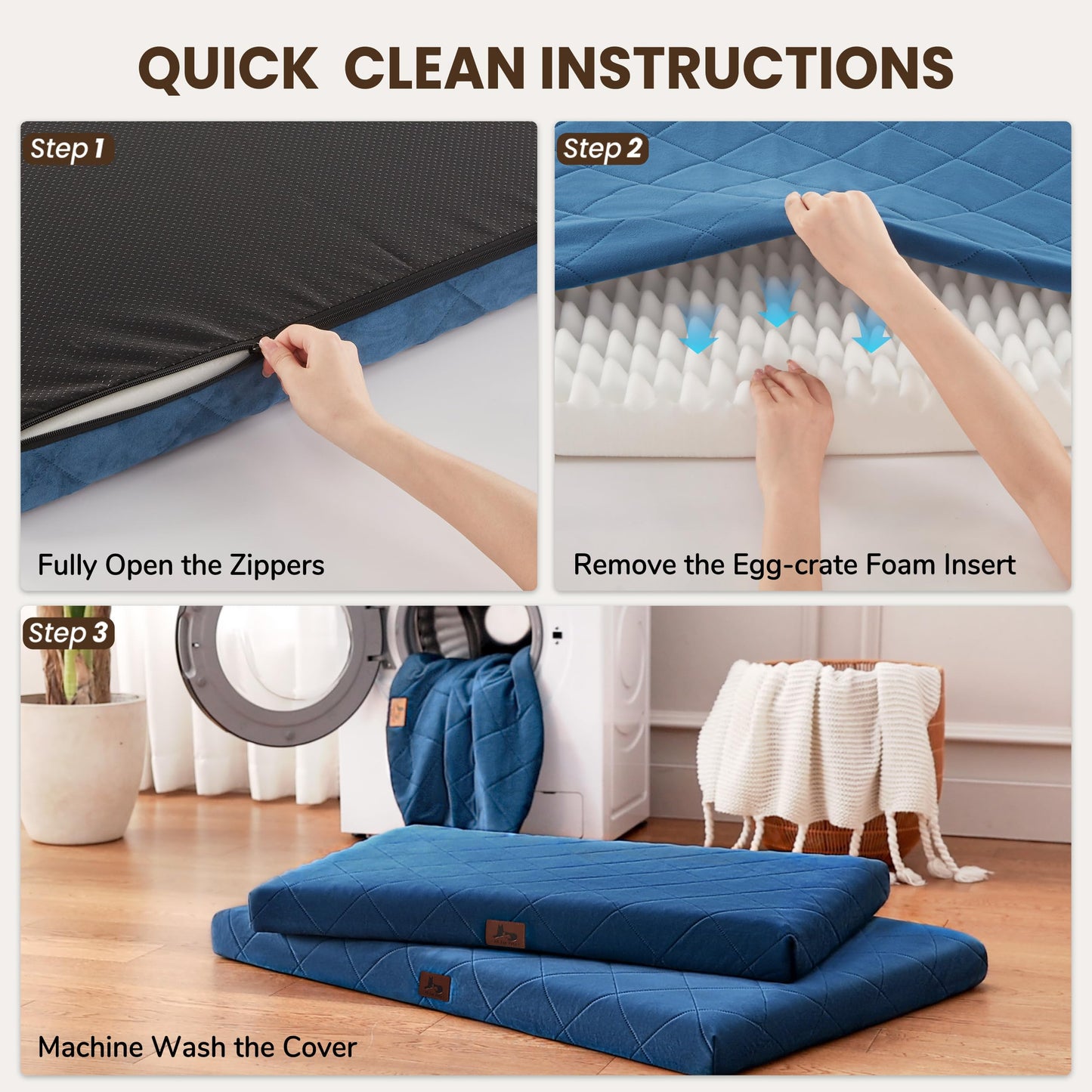 Warmrest Orthopedic Dog Bed Mat Large Medium Sized Dogs, Waterproof Dog Crate Bed with Removable Cover, Washable Pet Bed with Egg Crate Foam, 35"x22", NOT Chewproof
