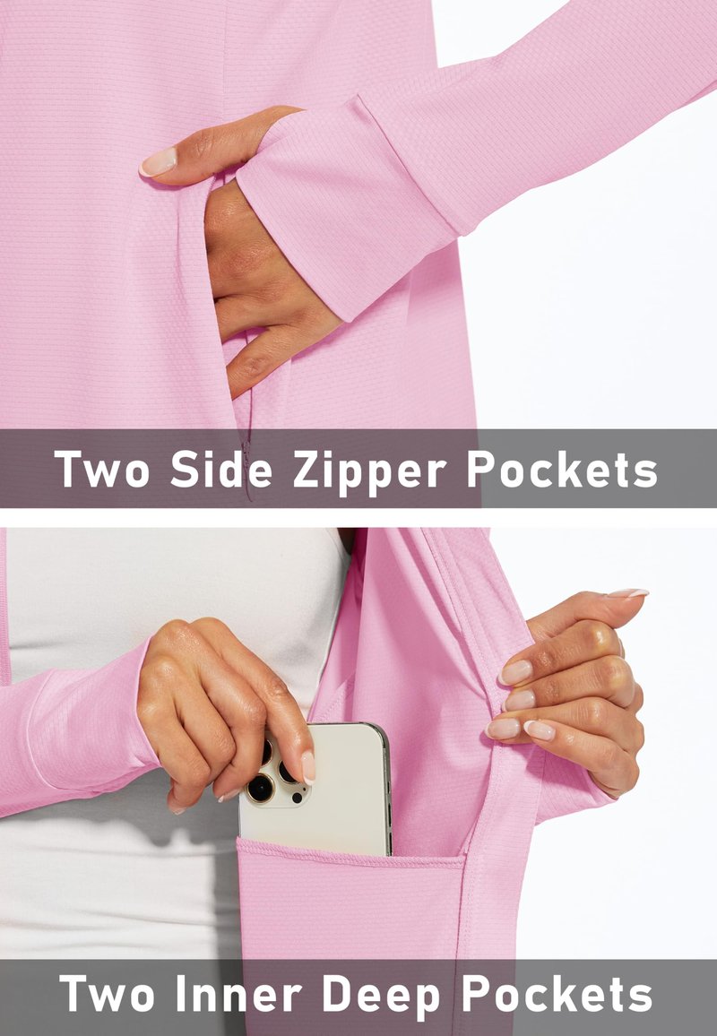 MAGCOMSEN Women's Zip Up Lightweight Long Sleeve Jacket UV Sun Protection Quick Dry Active Shirts Jacket with Zipper Pockets Light Pink S