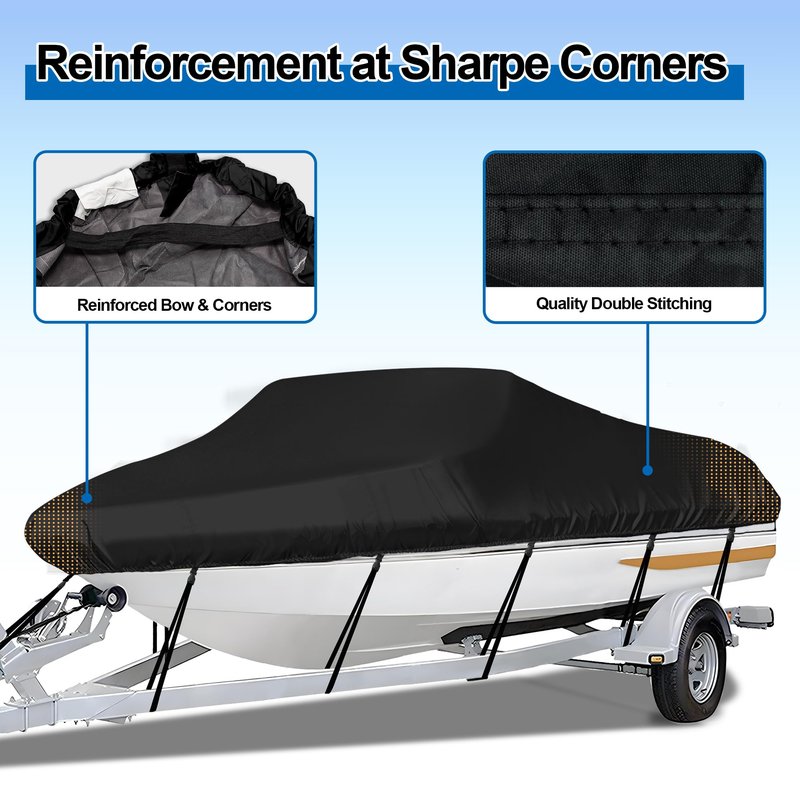 iCOVER Trailerable Boat Cover- 16'-18.5' Heavy Duty Waterproof Tarp Covers with Storage Bag, Fits V-Hull, Fish&Ski, Pro-Style, Fishing, Runabout, Bass Boats, up to 16ft-18.5ft Long X 94" Wide