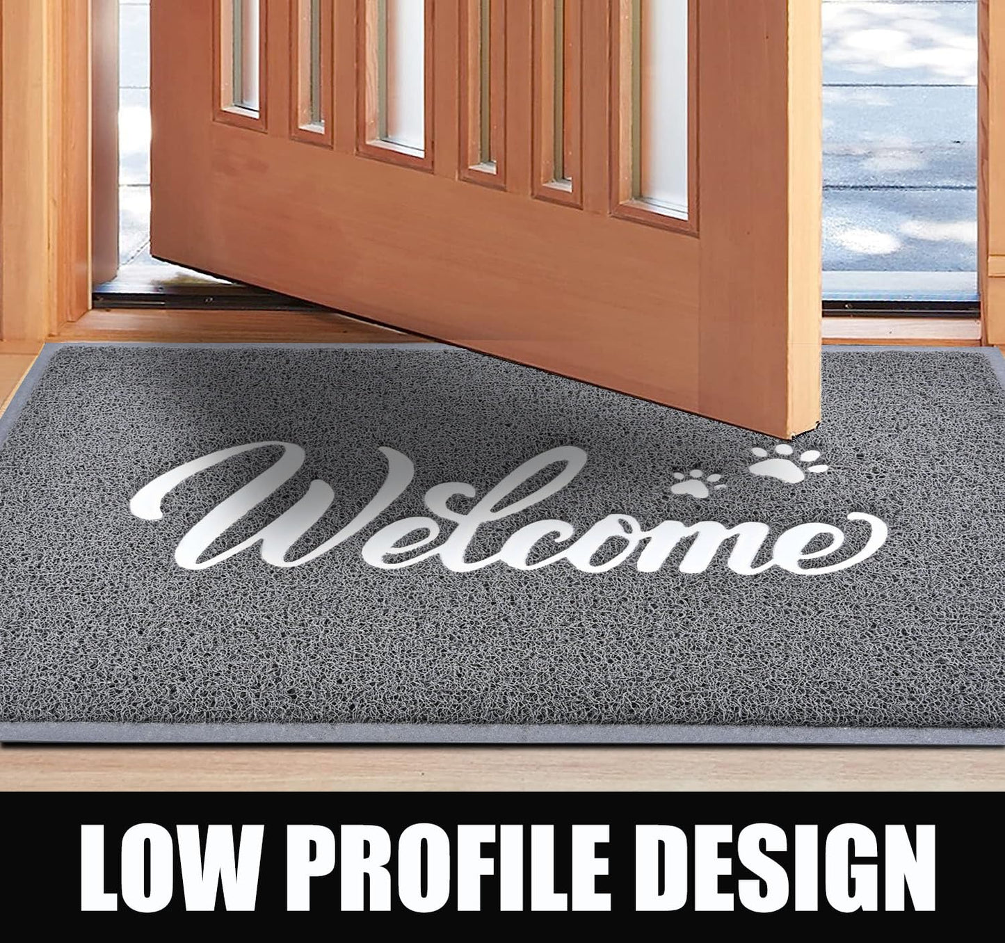 T.HENV Welcome Mat Outdoor, 36x24 All-Season Waterproof Front Door Mat, All-Weather Quick Drying Doormat, Low Profile Indoor, Patio Porch Entryway Floor, Grey-White