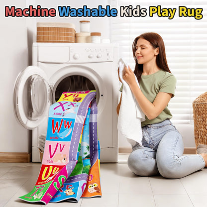 UKISS ABC Kids Rug,Toddler Educational Play Rug for Learning Alphabet, Numbers, Colors, Seasons and Animal Words,55"x55"Washable Classroom Area Rugs,Non-Slip Kids Play Mat Carpet for Playroom