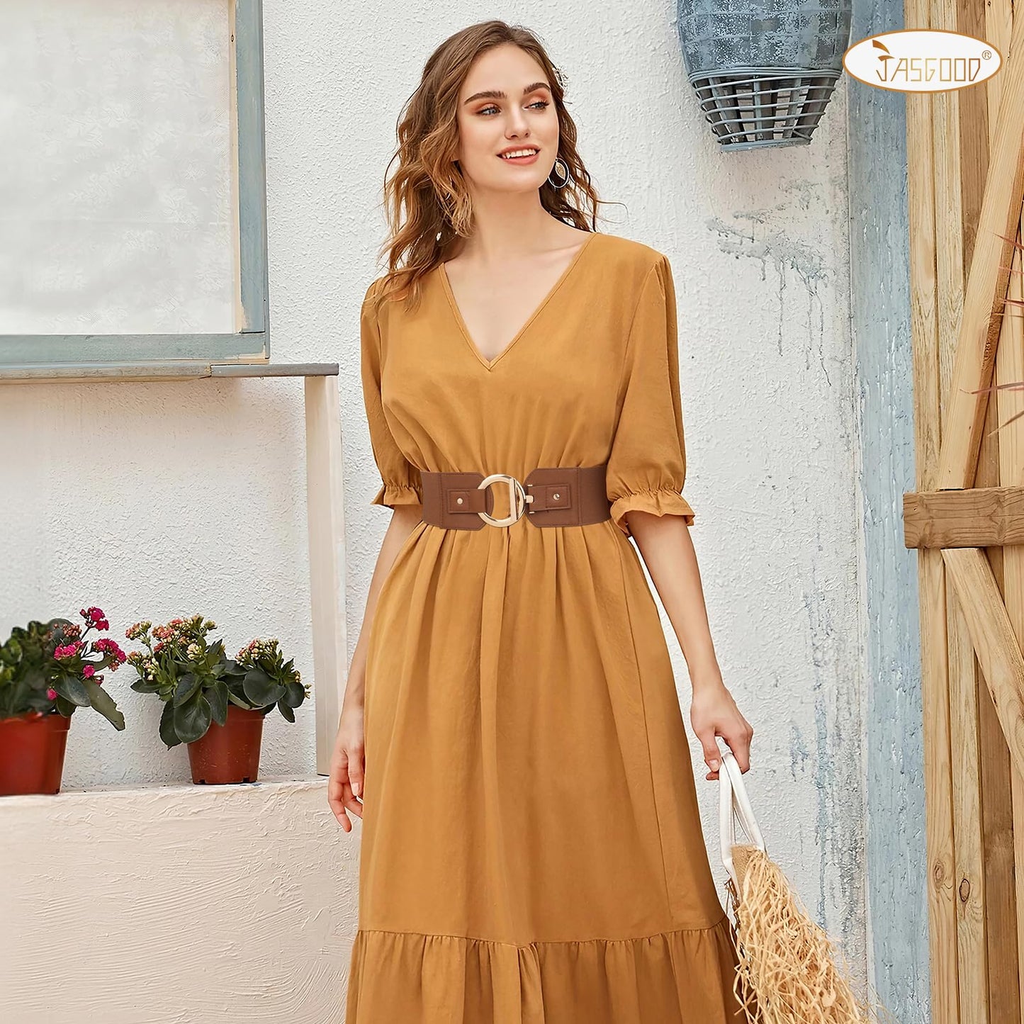 JASGOOD Women Wide Elastic Waist Belt Fashion Stretchy Dress Belt