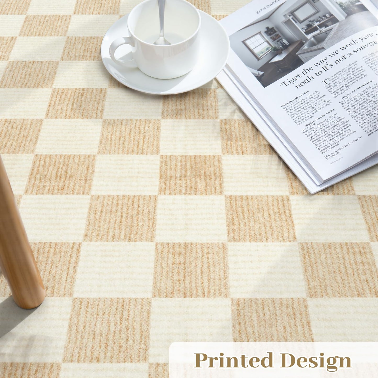Machine Washable 5x7 Area Rugs for Living Room Checkered, Non Slip Soft Low Pile Farmhouse Geometric Modern Neutral Playroom Boys Rugs for Bedroom, Large Carpet Rugs for Dining Room(Ivory,5'x7')