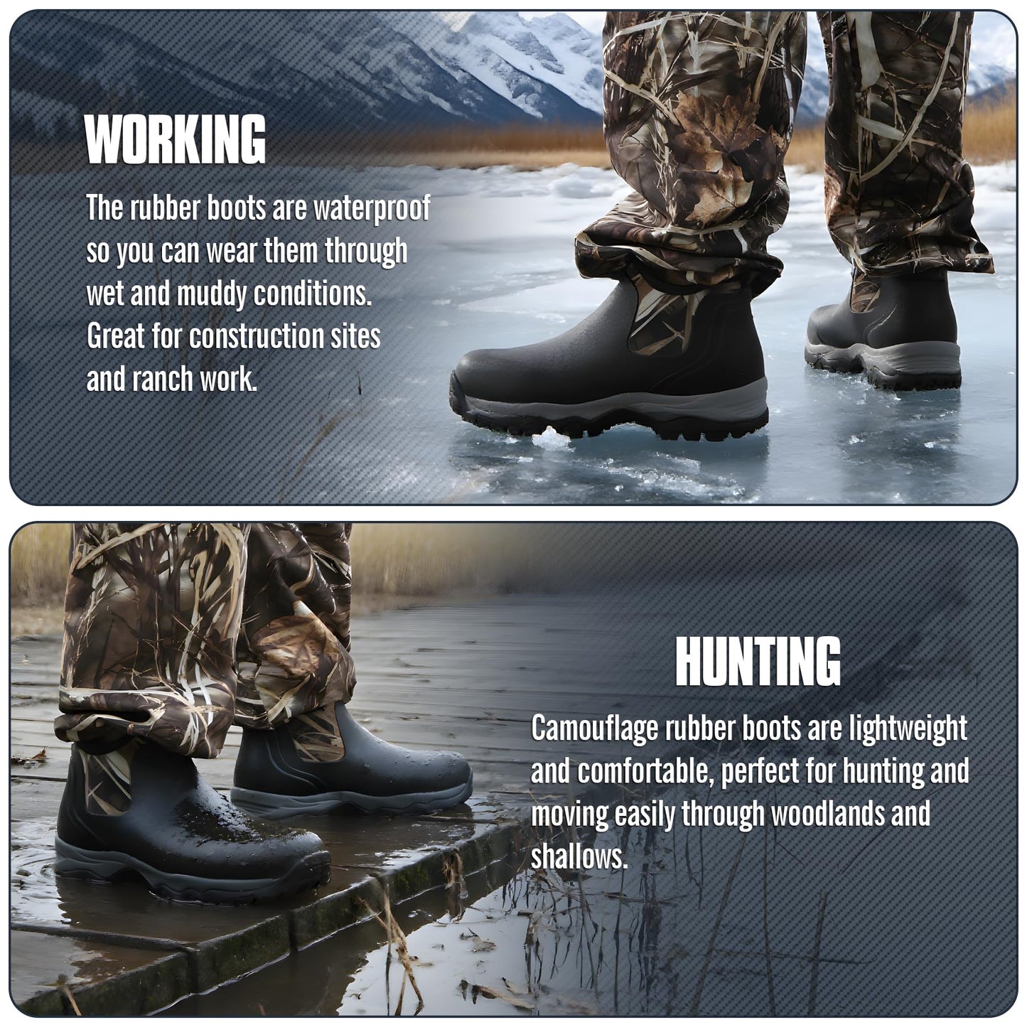GUGULUZA Men's Ankle Rubber Boots, Short Hunting Boots with Neoprene, Waterproof Rain Footwear Insulated Outdoor Mud Shoes for Gardening,Fishing Camping (Camo, M10)