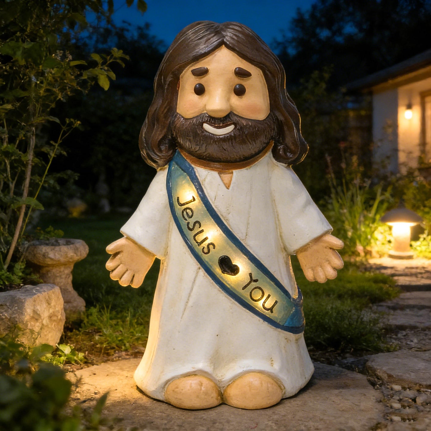 LIULO TOOL Jesus Love You Solar Lighted Figurine, 10.4 Inch Resin Religious Christian Statue, Glowing Christian Gifts for Indoor Home and Outdoor Garden Decorations, Gift for Mom Grandma