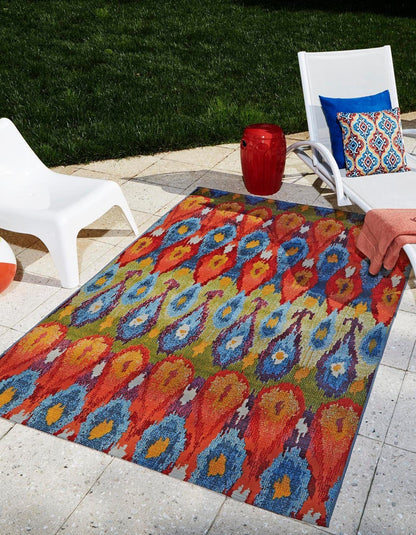 Unique Loom Outdoor Modern Collection Area Rug - Ikat (10' x 14' 1" Rectangle Multi/Burgundy)
