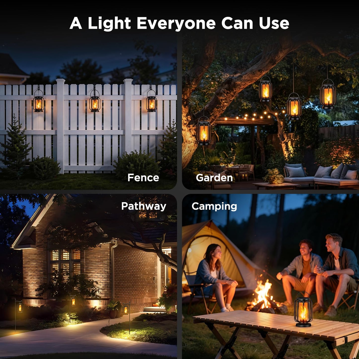 Hompavo Gen2 Solar Lanterns Outdoor Lights with Ultra-Real Flame, 2 Charging (USB/Solar) & 4 Modes - Waterproof Decorative Hanging/Table Lights for Pathway Yard Patio Garden Decor Gifts for Women, 2