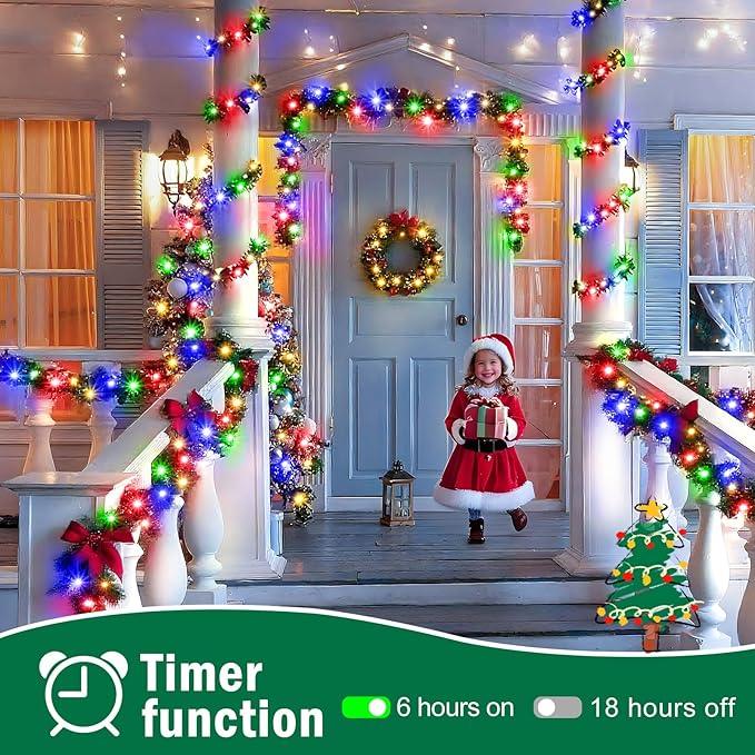 SAUIRS 197FT 500 LED Christmas Lights Outdoor String Lights with 8 Modes Timer Waterproof Fairy Light Plug in for Outside Indoor Party Xmas Palm Tree Yard Wedding Decorations(Multicolor)
