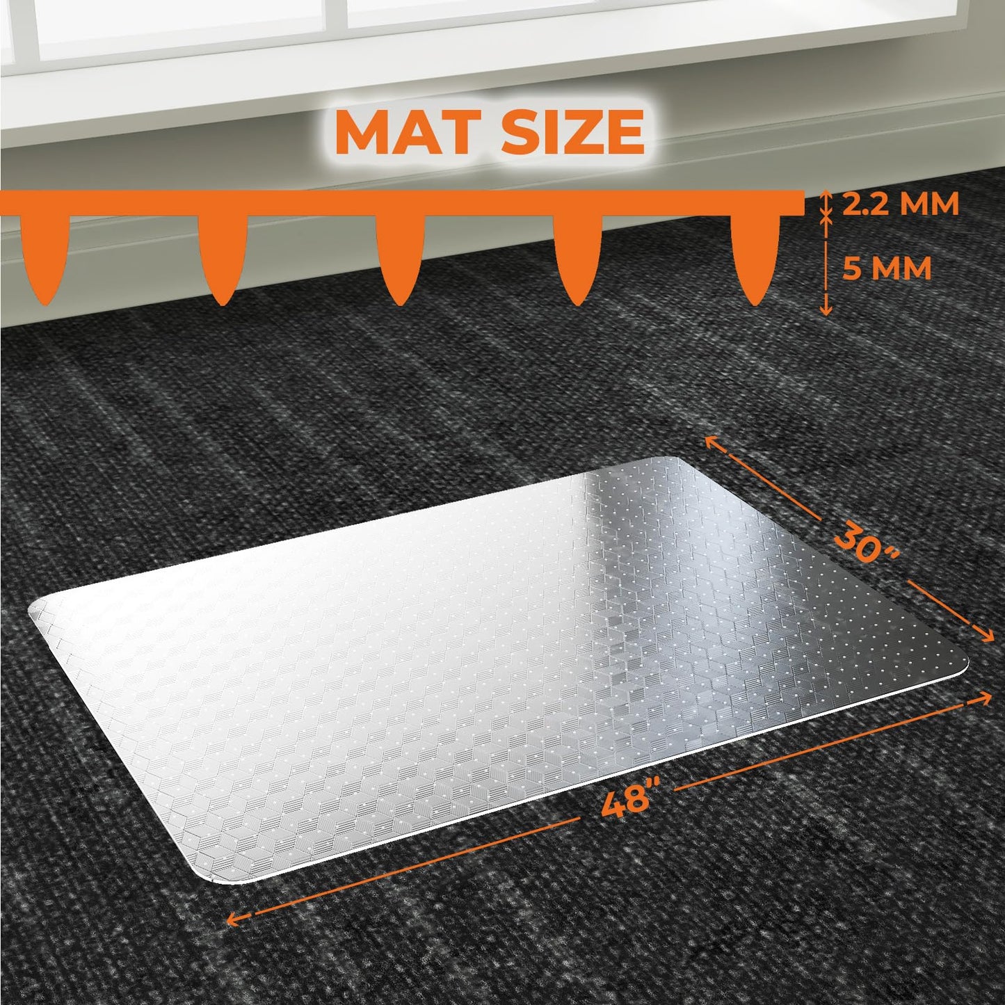 SHAREWIN Office Chair Mat for Carpeted Floors, 48" x 30" Desk Chair Mat for Rolling Chairs on Low Pile Carpets, Easy Glide Floor Mat for Home, Gaming