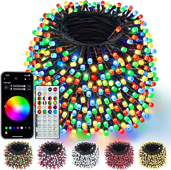 600LED Smart Color Changing Halloween Lights App Controlled, 208FT Waterproof RGB Xmas String Light Music Sync Multiple Modes, Christmas Lights with Remote & Timer Indoor Outdoor Halloween Decorations