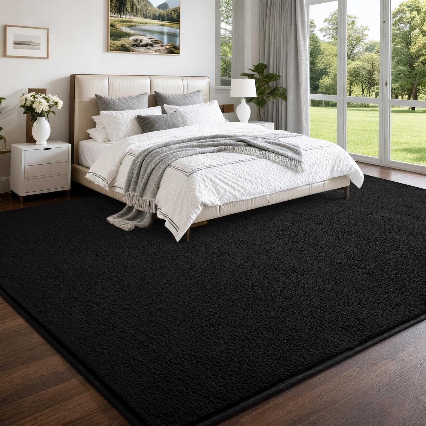Nuttumico Large Modern Area Rugs for Bedroom Living Room, 4x6 Feet Black Rug, Thickened Memory-Foam Indoor Carpets, Minimalist Rug for Boys Girls, Soft, Non-Slip and Machine-Washable