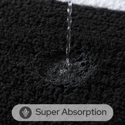 HOMEIDEAS Bathroom Rugs Sets 2 Piece, Super Soft and Absorbent Microfiber Tufted Bath Mats, Non-Slip and Machine Washable Bath Rugs(Black and White)