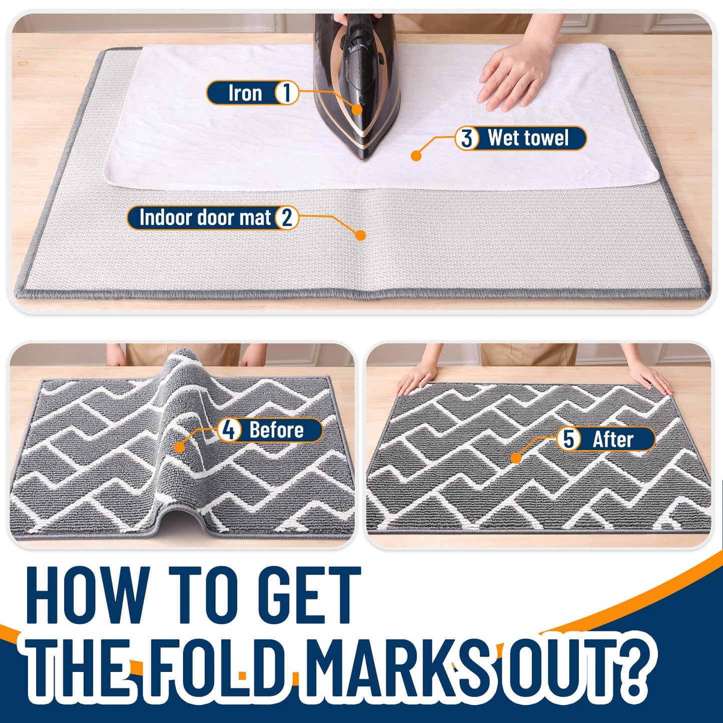 OLANLY Front Door Mat, Non-Slip Rubber Backing, Dirt Resistant and Absorbent, Washable, Easy to Clean Low-Profile Indoor Doormat for Back Door, Entryway, Inside Entrance, 40x32, Grey