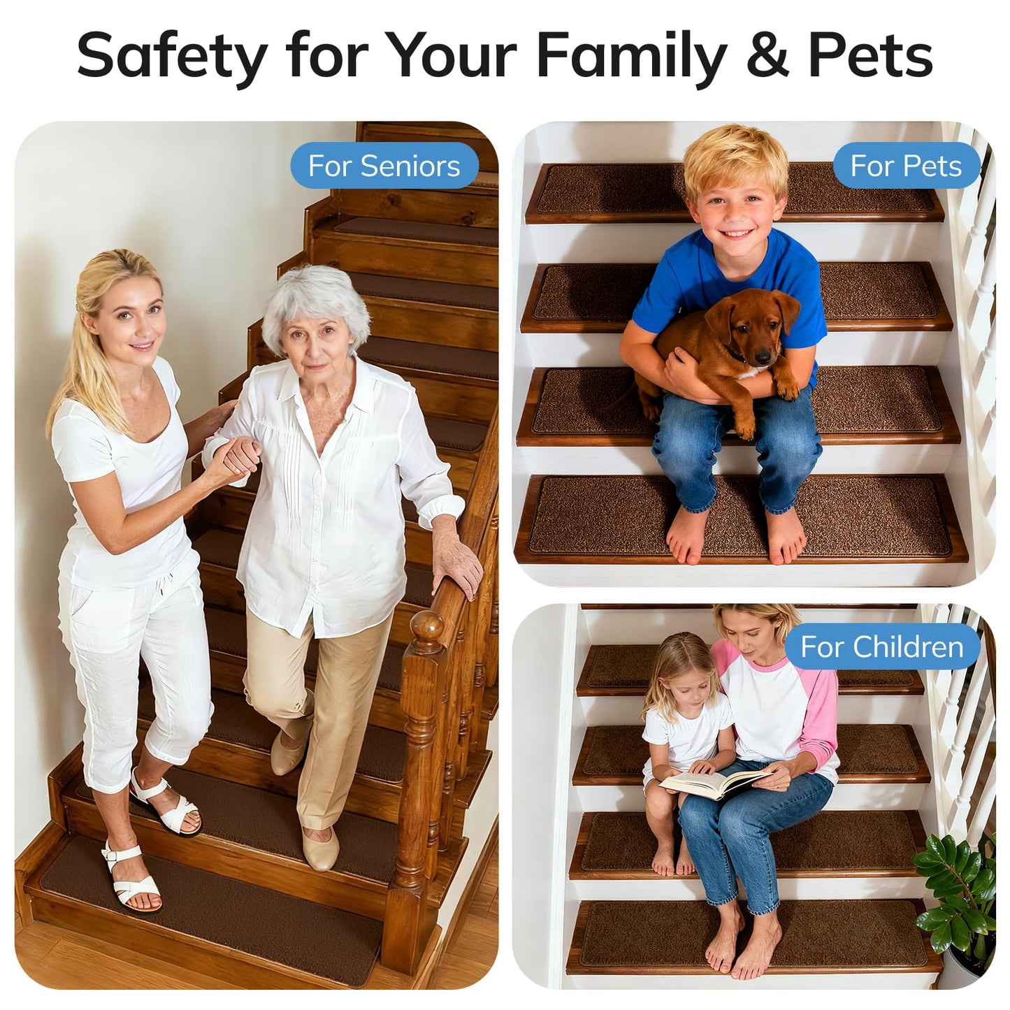 Umimile Peel and Stick Stair Treads Non Slip, Extra Thick 0.6" for Wood Steps, 15 Pack Carpet Stair Treads Indoor with Strong Adhesive, Stair Runner for Safety of Kids, Elders, Pets (Brown, 8"x30")