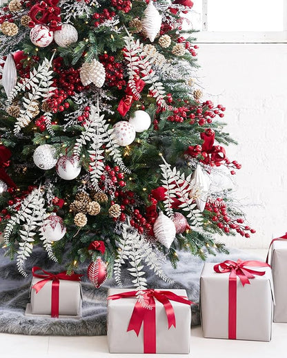 DILATATA 6Pcs Christmas Glitter Leaves Boston Fern Leaves 25" Artificial White Fern Leaf Picks Sprays Giltter Stems for Christmas Tree DIY Xmas Wreath Garland Home Decor - White
