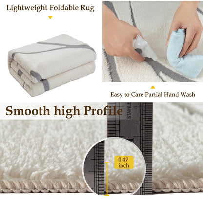 HUGEAR Shag Area Rug 6x9 Grey & Ivory Washable Living Room Bedroom Rug Non Slip Non-Shedding Soft Plush Medium Pile Large Throw Carpet for Home Office Aesthetic Modern Decor