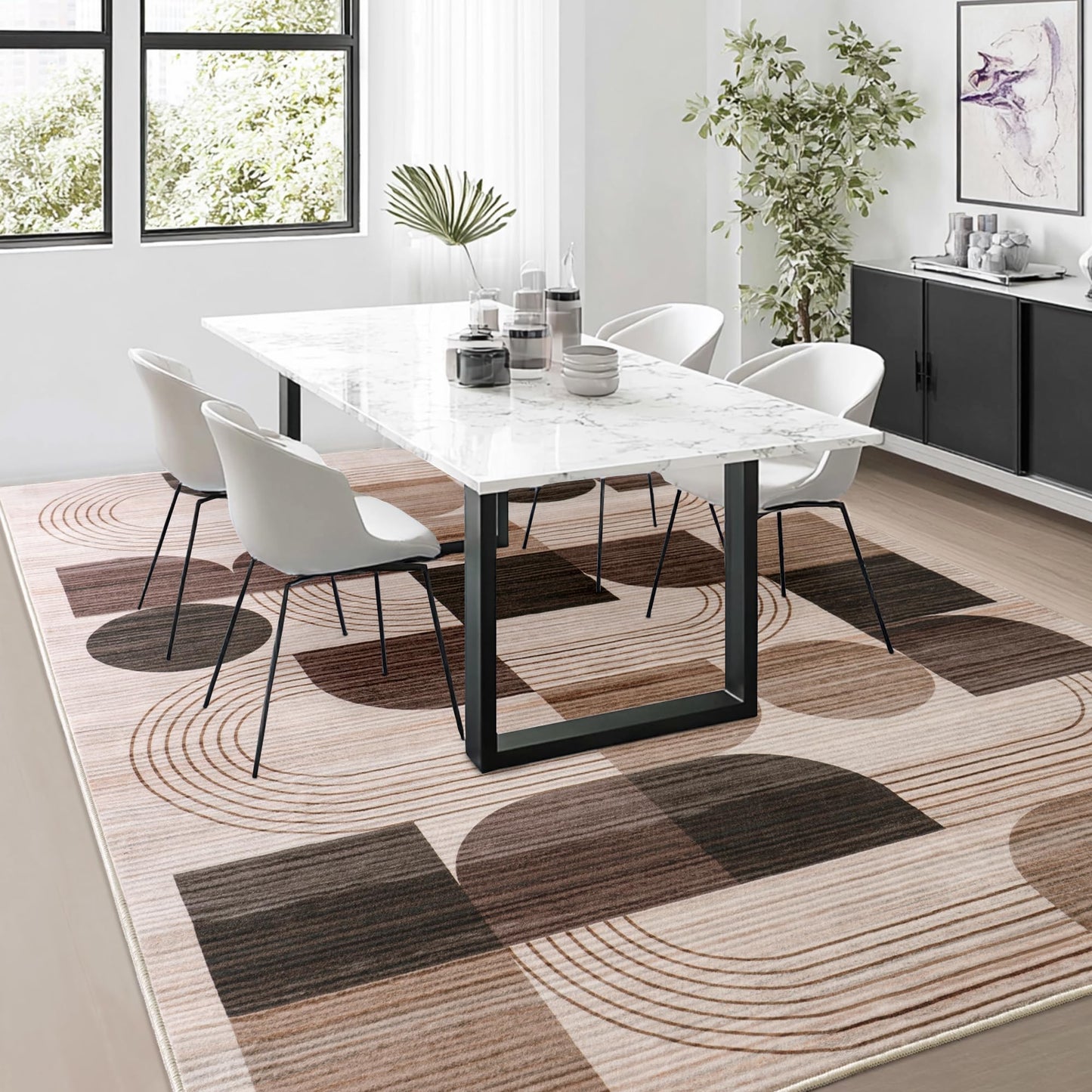 QDUIDU Large Machine Washable 4x6 Area Rug, Soft Modern Geometric Abstract Brown Rugs for Bedroom Living Room, Non-Shedding Faux Wool Indoor Throw Floor Carpet for Office Entryway Dining Room Decor